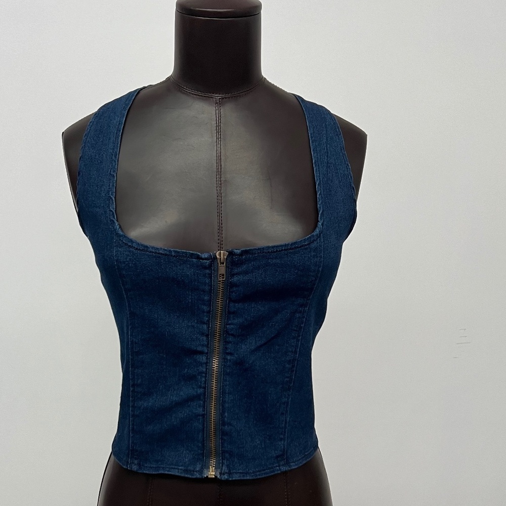 Denim Corset Bustier Top | Front Zip Fitted Tank